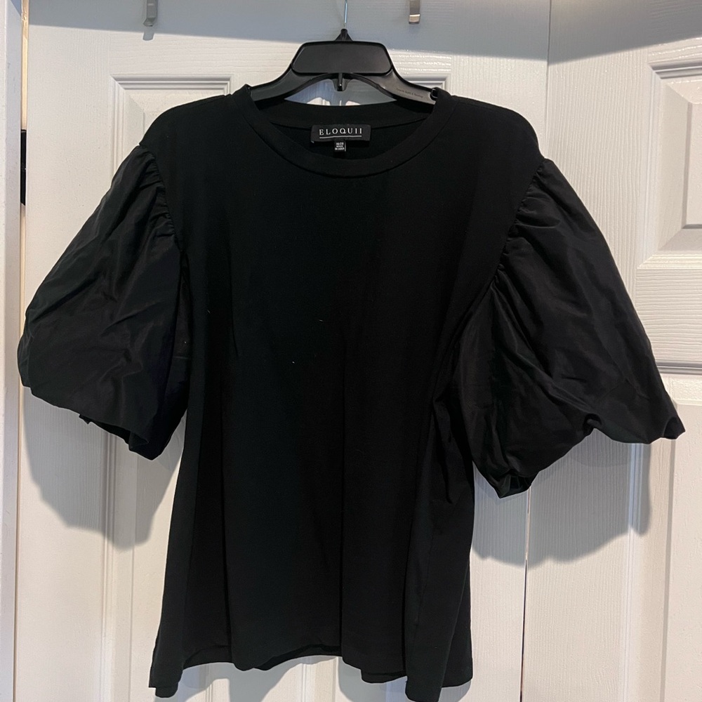 Eloquii Black Puffed-Sleeve Tee